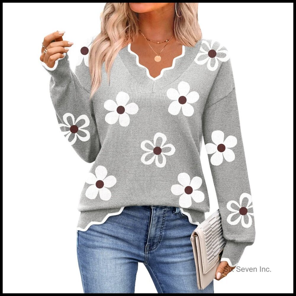 V Neck Ribbed Knit Pullover Sweater Lightweight Casual Dressy Work Top